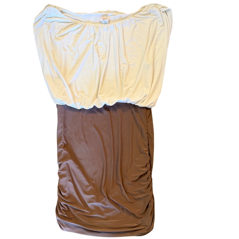FD Women Plus Size 3XL Two Tone Ruched Bodycon Dress Cream‎ Brown B-876628